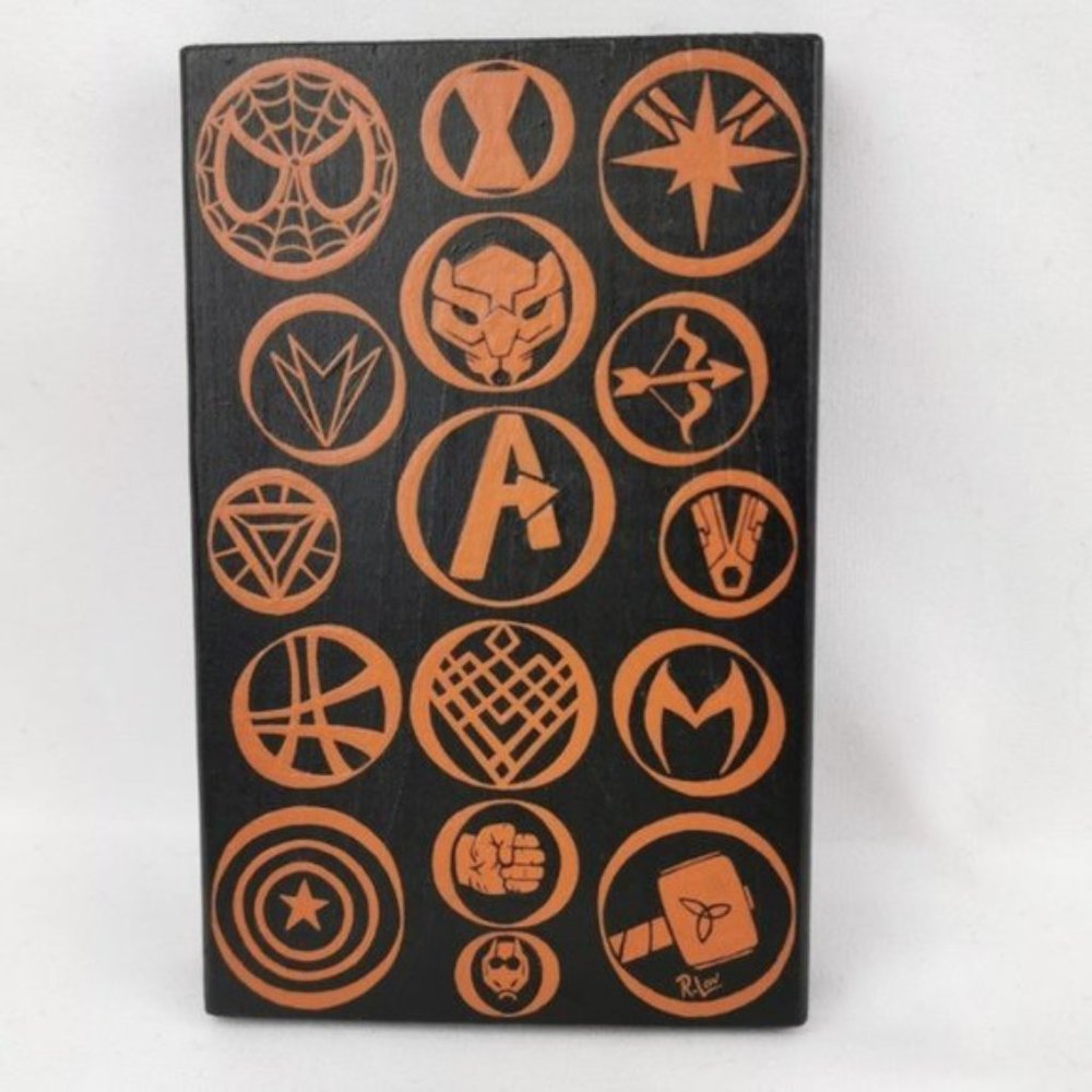 Marvel Avengers Symbols, Superhero Hand Painted Mini Block 5.5"x3.5"